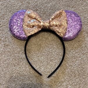 Sequin Minnie Ears Headband - Purple & Gold Bow